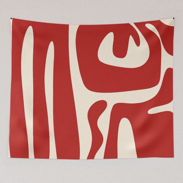 Item preview, Mid Century Modern Abstract Kwaito Pattern in Red and Almond Cream designed and sold by kierkegaard.