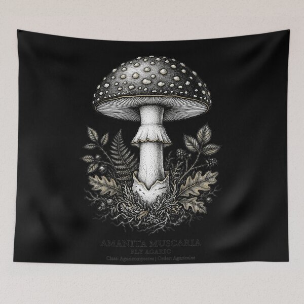 Item preview, Vintage Amanita Muscaria Mushroom - Dark Academia Botanical Art designed and sold by ObscureBotany.