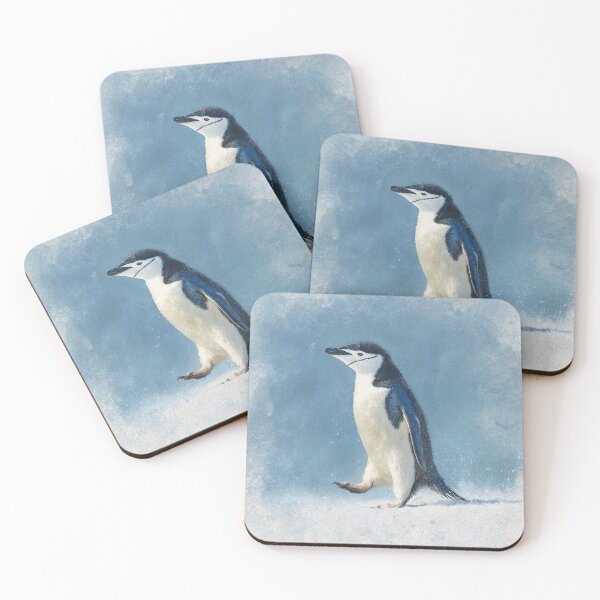 Item preview, Penguin walking across a snowy landscape with blue background designed and sold by Sasas Design.