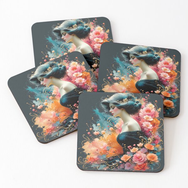 Item preview, Pastel Coral Goddess Art Nouveau - Ethereal Side Profile Art designed and sold by KrzysztofART.