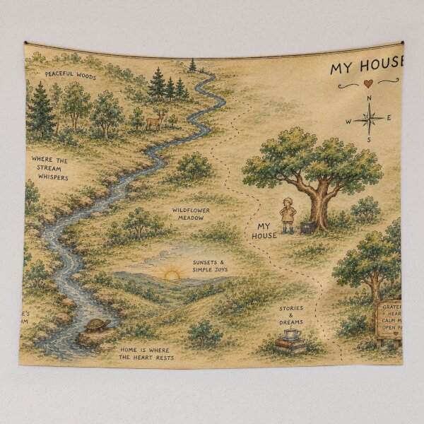 Item preview, My House Map Vintage Storybook Woodland Illustration for Nature Lovers designed and sold by RickE.