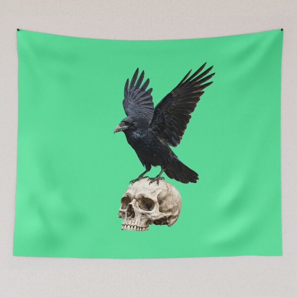 Item preview, Gothic Raven Perched on Human Skull Art designed and sold by Utopian-Magic.