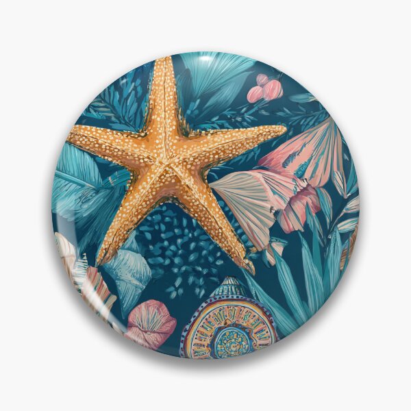 Item preview, Coastal Starfish Seashells Coral Reef Floral Navy designed and sold by Patterns & Love .