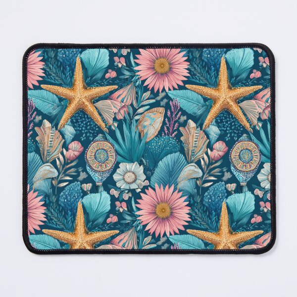 Item preview, Coastal Starfish Seashells Coral Reef Floral Navy designed and sold by Patterns & Love .