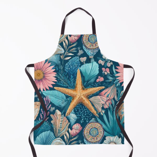 Item preview, Coastal Starfish Seashells Coral Reef Floral Navy designed and sold by Patterns & Love .