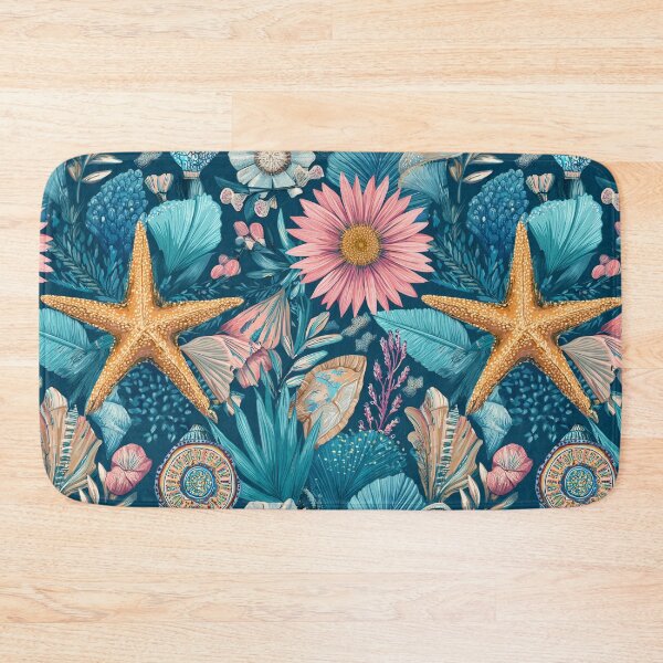 Item preview, Coastal Starfish Seashells Coral Reef Floral Navy designed and sold by Patterns & Love .