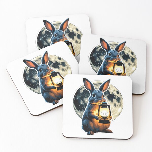 Item preview, Moon rabbit holding glowing lantern designed and sold by kidoramagic.