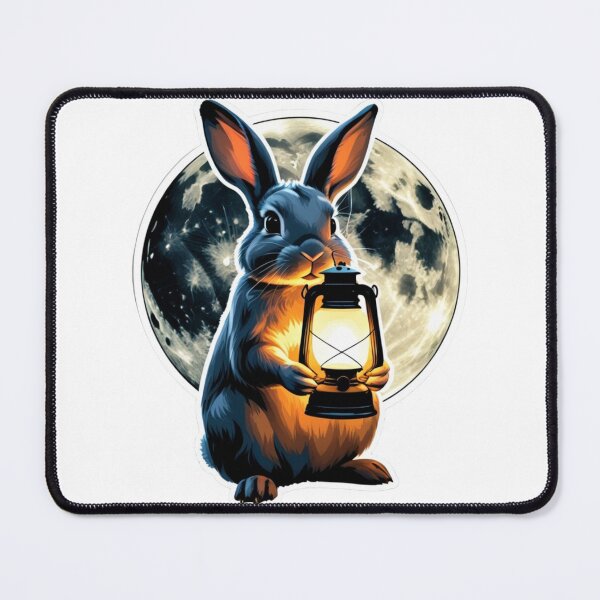 Item preview, Moon rabbit holding glowing lantern designed and sold by kidoramagic.