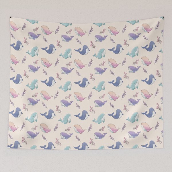 Item preview, Cute seamless pattern with sea whales - pastel ocean animal print for nursery decor. designed and sold by ArtFairy38.