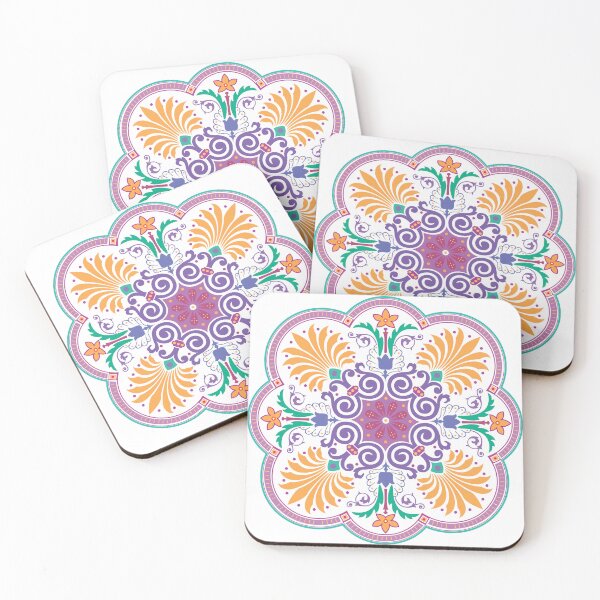 Item preview, Ornate Pastel Floral Mandala Symmetrical Arabesque Ornament designed and sold by FlatInkStudio.