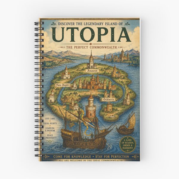 Item preview, Utopia Vintage Travel Poster Fantasy Island Book Lovers designed and sold by RickE.