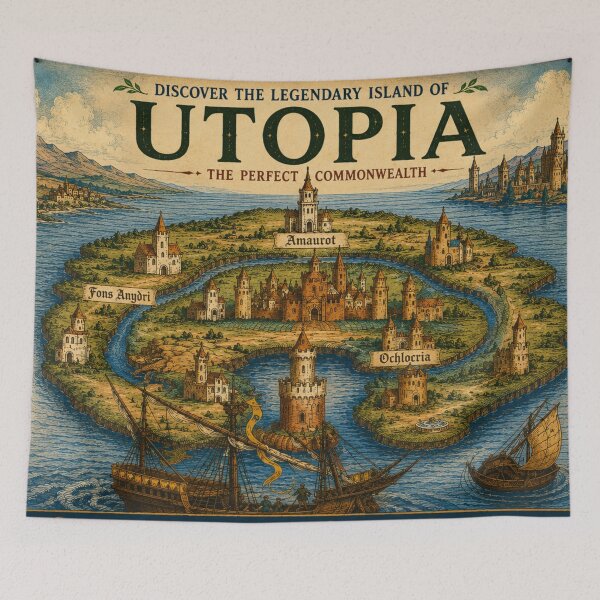 Item preview, Utopia Vintage Travel Poster Fantasy Island Book Lovers designed and sold by RickE.
