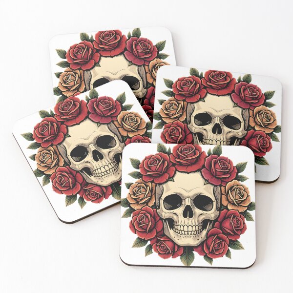 Item preview, Floral Skull with Red Roses Gothic Tattoo Art designed and sold by KCasual.