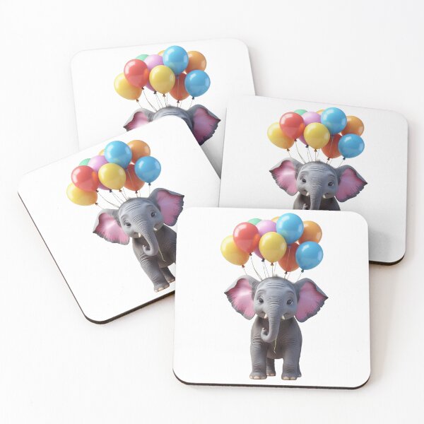 Item preview, Cute baby elephant holding balloons, colorful whimsical design designed and sold by kidoramagic.