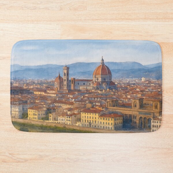 Item preview, Florence cityscape with the Duomo and the Arno River under a clear blue sky designed and sold by Sasas Design.
