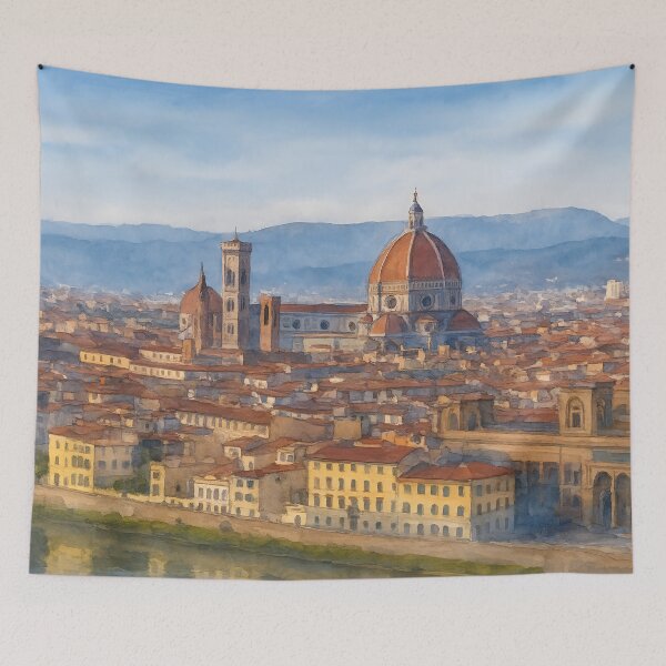 Item preview, Florence cityscape with the Duomo and the Arno River under a clear blue sky designed and sold by Sasas Design.