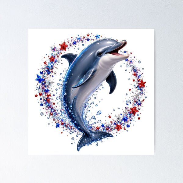 Item preview, Patriotic Dolphin Red White Blue Star Wreath designed and sold by jgvisualarts.