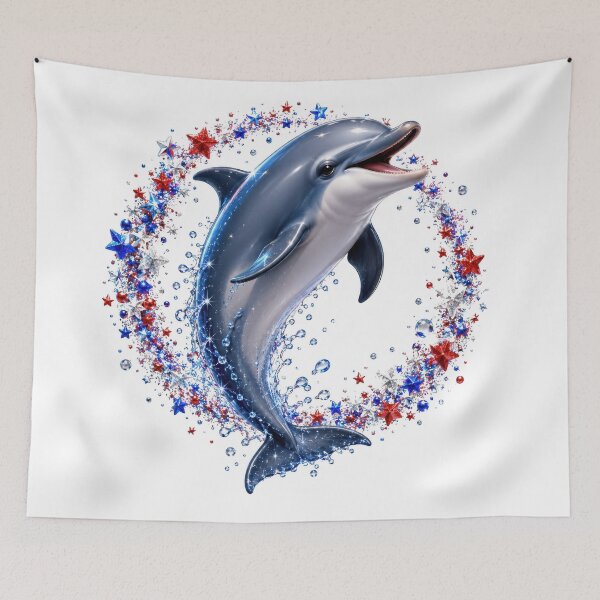 Item preview, Patriotic Dolphin Red White Blue Star Wreath designed and sold by jgvisualarts.