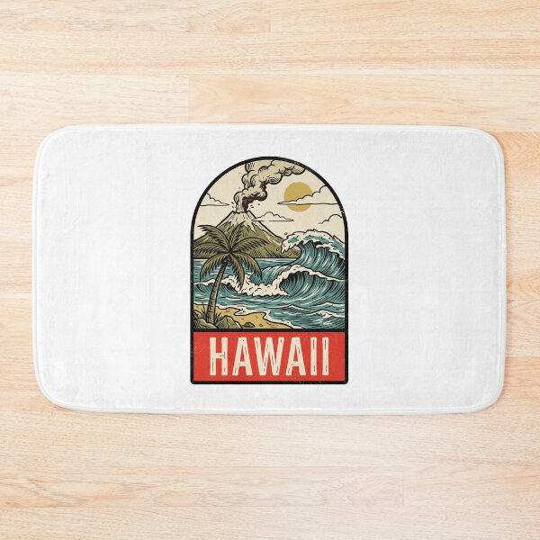 Item preview, Retro Hawaii Tropical Volcano Wave Vintage Travel Badge designed and sold by Paper Drip.