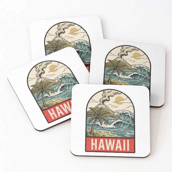 Item preview, Retro Hawaii Tropical Volcano Wave Vintage Travel Badge designed and sold by Paper Drip.