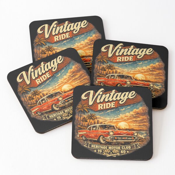 Item preview, Vintage Ride – Heritage Motor Club 1969 | Retro Muscle Car Sunset Art designed and sold by Ivory Code.