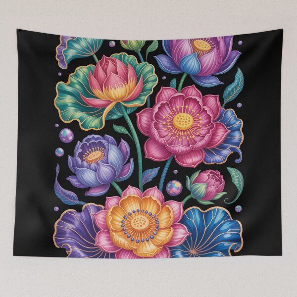 Item preview, Vibrant Blossoms on Black Background designed and sold by jkrphoto.