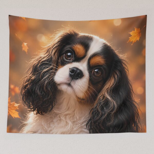 Item preview, Autumn Cavalier King Charles Spaniel – Cute Fall Puppy Portrait designed and sold by ManJiangHong.