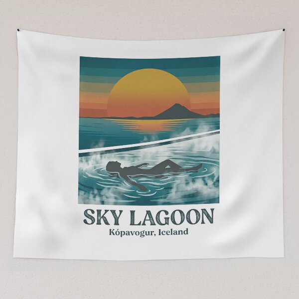 Item preview, Sky Lagoon Iceland Retro Minimalist Travel Poster designed and sold by EXATEES  ⭐⭐⭐⭐⭐.