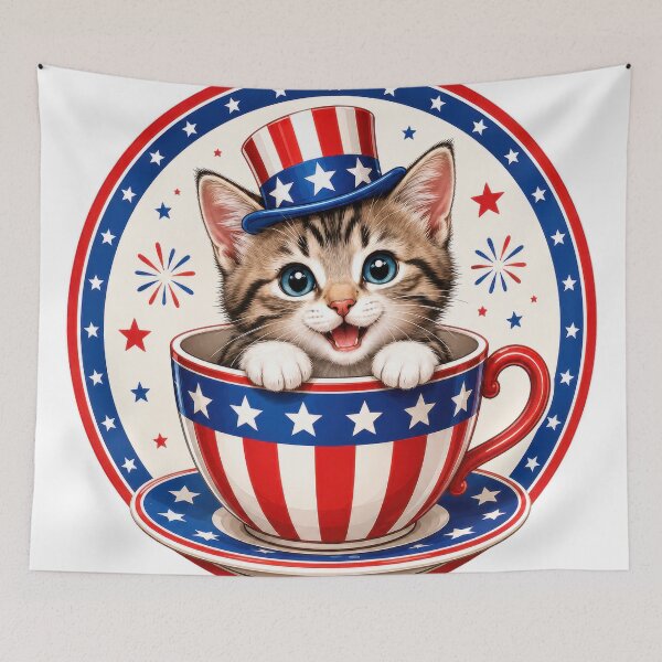 Item preview, Patriotic Kitten Uncle Sam Hat Teacup Stars designed and sold by jgvisualarts.