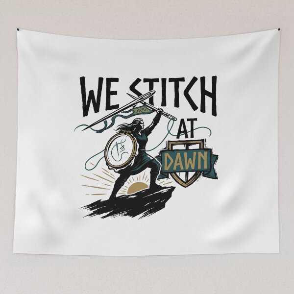 Item preview, We Stitch At Dawn Funny Sewing Quilting Craft Lover Retro Design designed and sold by get55shirt.