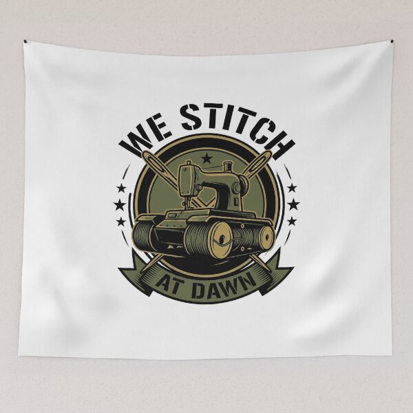 Item preview, We Stitch At Dawn Funny Sewing Machine Quilter Retro Craft Humor designed and sold by get55shirt.