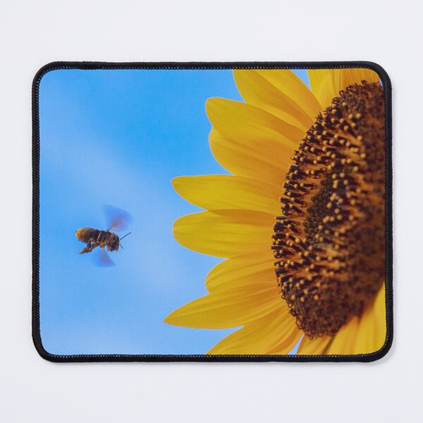 Item preview, Bee Approaching Mammoth Sunflower designed and sold by PhotoArtbyGrace.