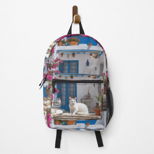 Item preview, Greece Cats on Sunny Terrace with Blue Windows and Flowers designed and sold by UmSkelig834.