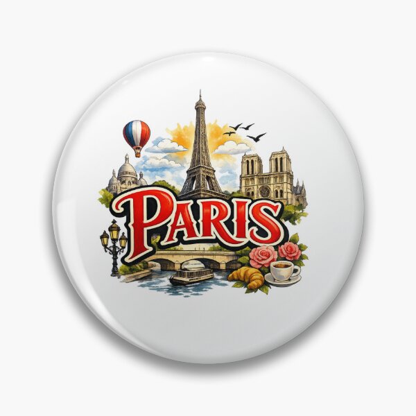 Item preview, Paris France Retro Travel Art – Eiffel Tower Notre Dame Seine River Design designed and sold by Tee Visions.