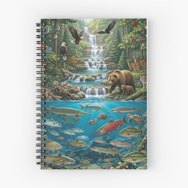 Item preview, North American Wildlife Forest River Ecosystem Art designed and sold by thechoice1.