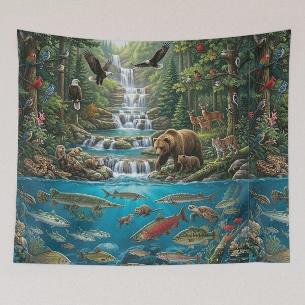 Item preview, North American Wildlife Forest River Ecosystem Art designed and sold by thechoice1.