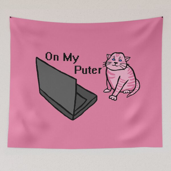 Item preview, On My Puter Funny Computer Pink Tabby Cat Meme designed and sold by CDPrintsDesigns.