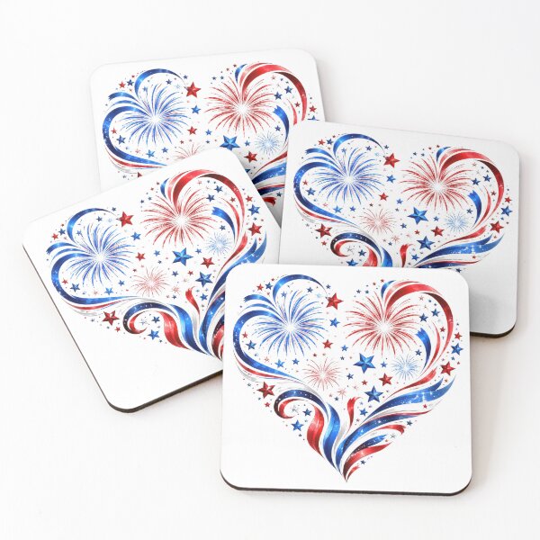 Item preview, Patriotic Heart Fireworks Red White Blue designed and sold by jgvisualarts.