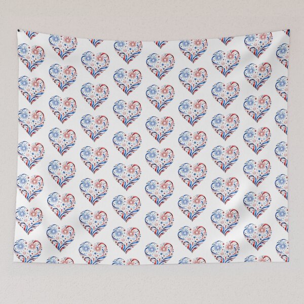Item preview, Patriotic Heart Fireworks Red White Blue designed and sold by jgvisualarts.