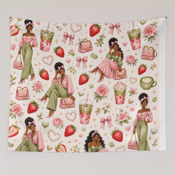 Item preview, Strawberry Matcha Seamless Pattern designed and sold by K3DreamKreations .