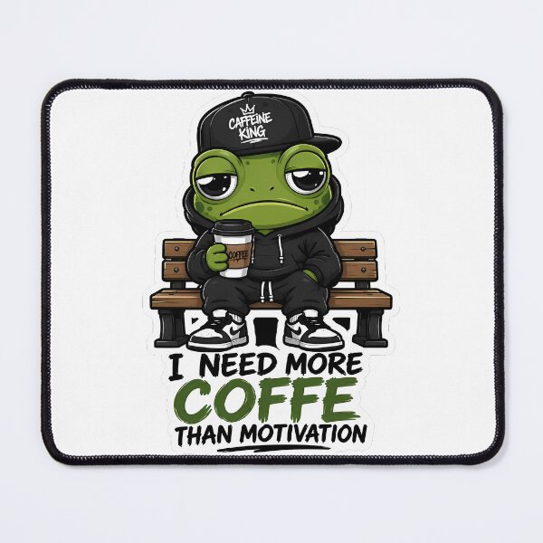 Item preview, I Need More Coffee Than Motivation Frog Sticker – Streetwear Chibi Mascot Design designed and sold by Aesthicer.