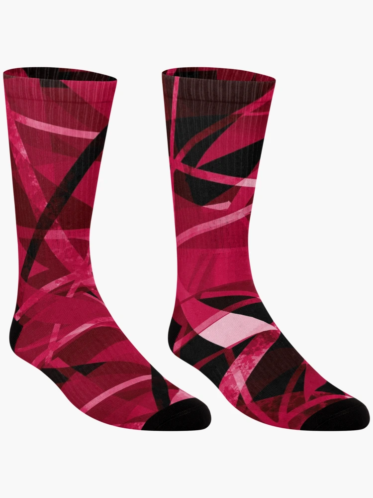 Thumbnail 3 of 5, Socks, Dynamic Red Geometric Pattern designed and sold by Andrew  Hitchen.