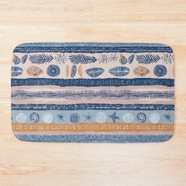 Item preview, Coastal Grandmother Block Print Stripe Seashells Starfish Navy designed and sold by Patterns & Love .