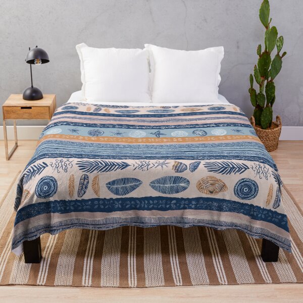 Item preview, Coastal Grandmother Block Print Stripe Seashells Starfish Navy designed and sold by Patterns & Love .