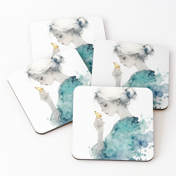 Item preview, Whimsical Butterfly Girl Watercolor Art Print, wall decor, teal blue splash, minimalist aesthetic, unframed, nursery bedroom gift designed and sold by ChartGifts.