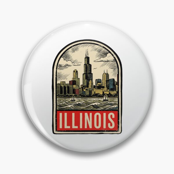 Item preview, Retro Illinois Chicago Skyline Vintage Travel Badge Design designed and sold by Paper Drip.