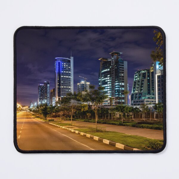 Item preview, Illuminated Skyscrapers in Abuja Central District designed and sold by SavannaCanvas.