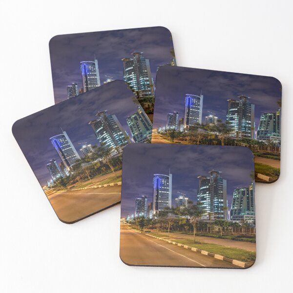 Item preview, Illuminated Skyscrapers in Abuja Central District designed and sold by SavannaCanvas.