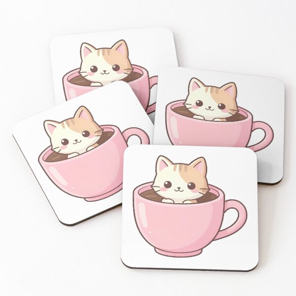 Item preview, Cute Kawaii Cat in Pink Coffee Cup designed and sold by KCasual.