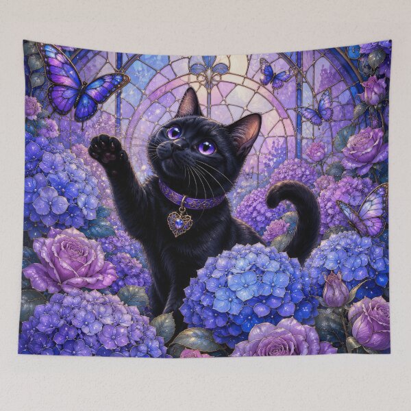 Item preview, Black Cat Dreamy Garden Soft Purple Blue designed and sold by scicilysimonee.